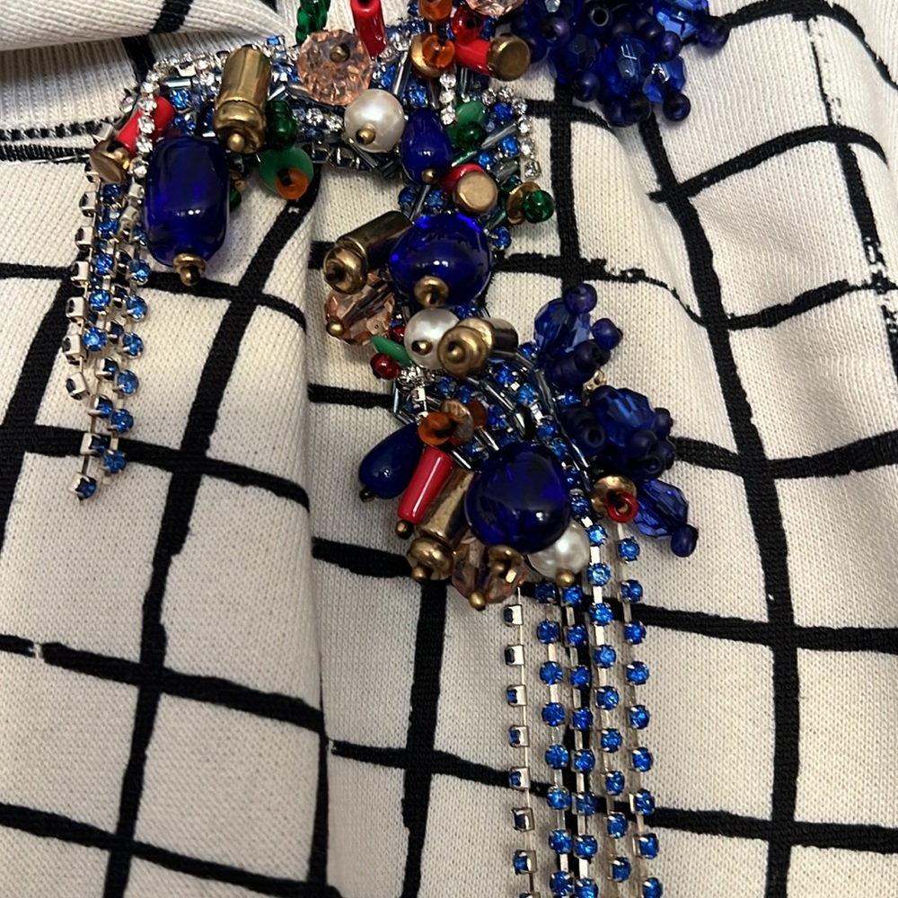 Dries Van Noten Halovara Grid Print Blouse Sweatshirt with Rhinestone Details - Picture 3 of 15